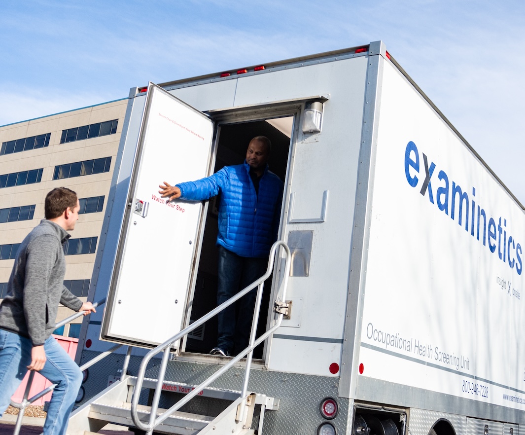 Entering the Examinetics Health Screening Unit